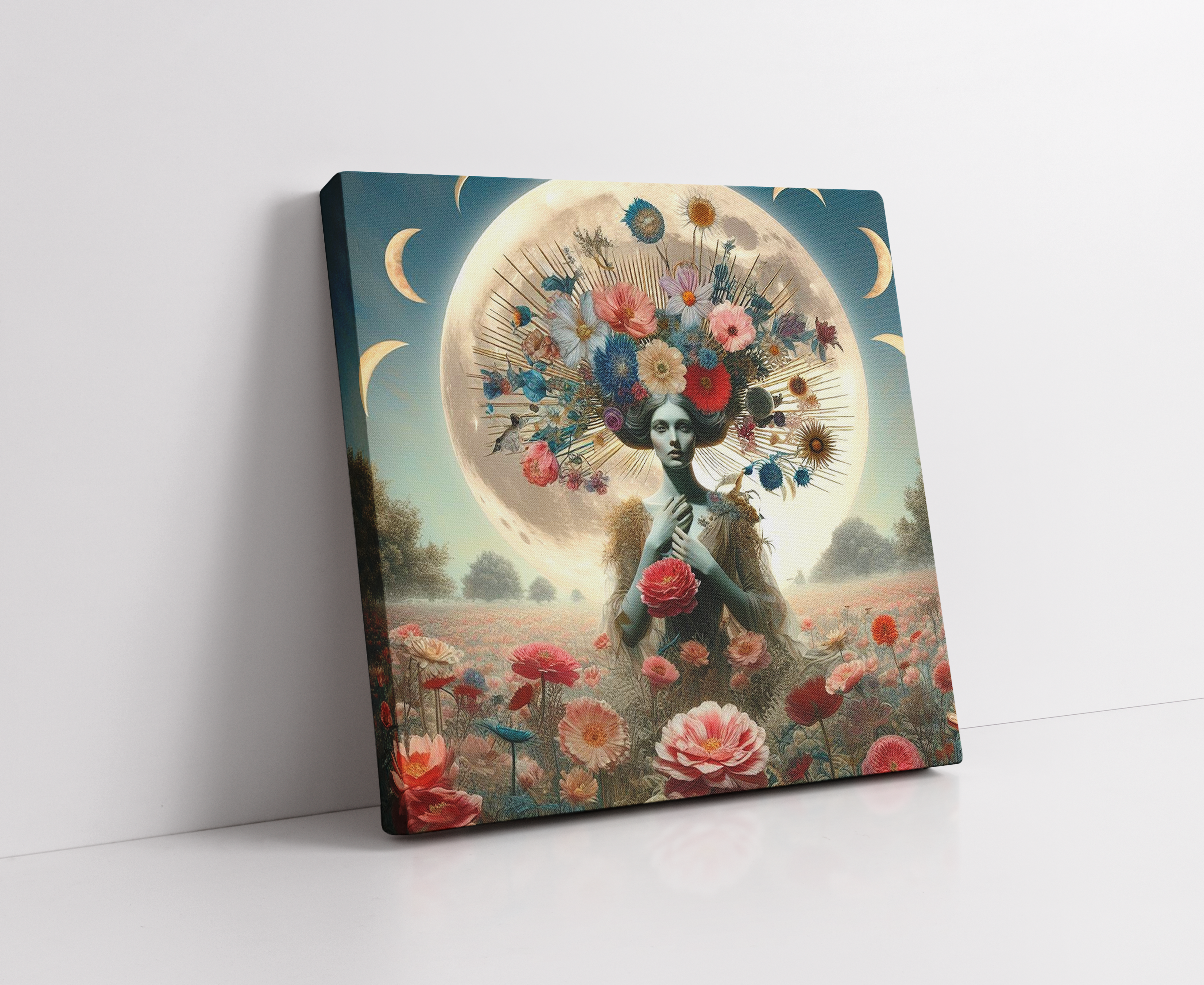 Floral Moon Canvas Art